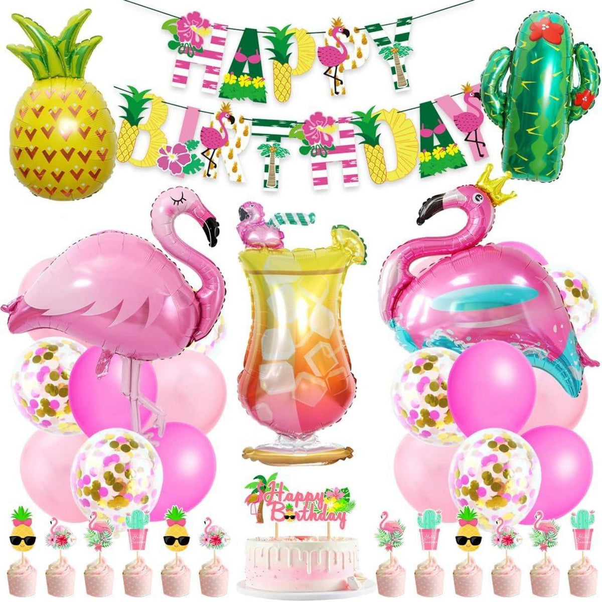 Hawaii Party Deko Set Flamingo Geburtstags Ballons Banner Zubehör