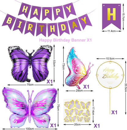 Schmetterling Geburtstag Deko Set Luftballons Lila Party