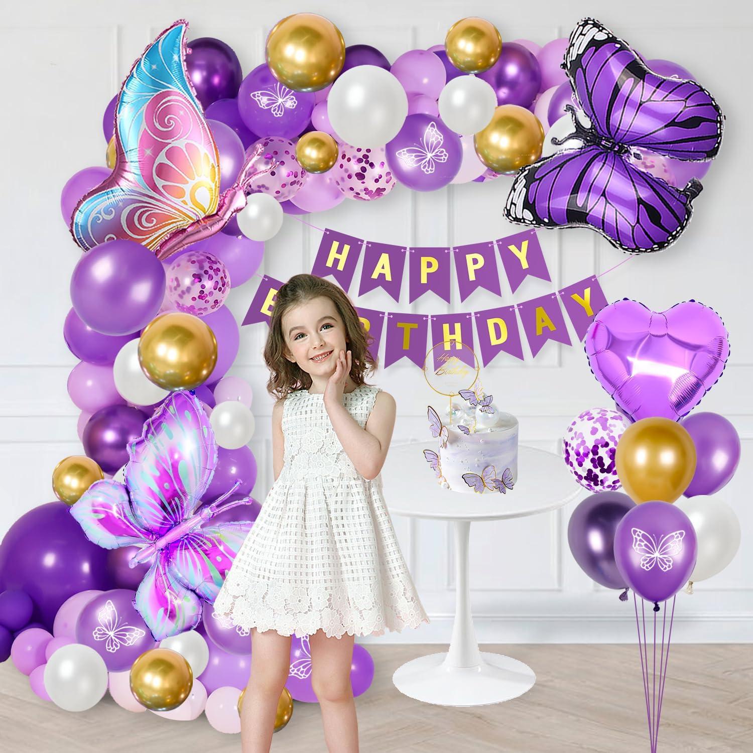 Schmetterling Geburtstag Deko Set Luftballons Mädchen Lila Kindergeburtstag
