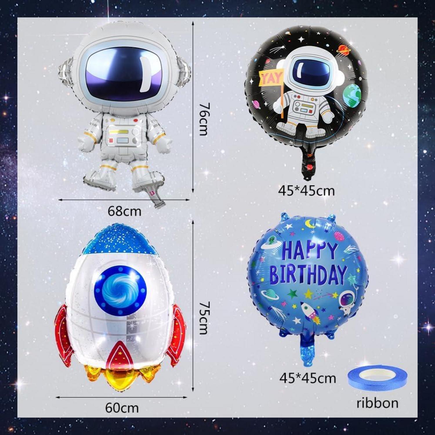 Weltraum Geburtstag Deko Set mit XXL Astronaut Folienballons und Happy