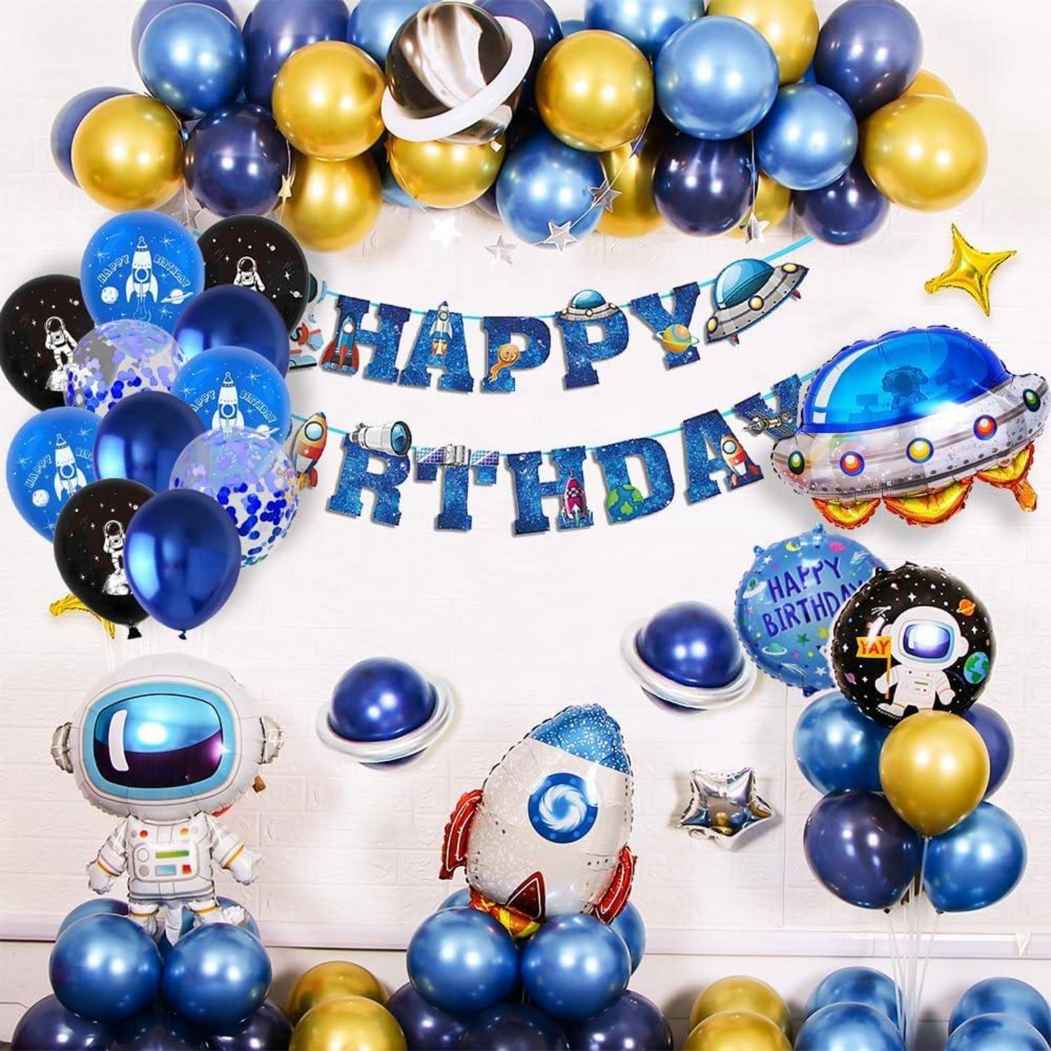 Weltraum Geburtstag Deko Set mit Astronaut, Raketen & Luftballons