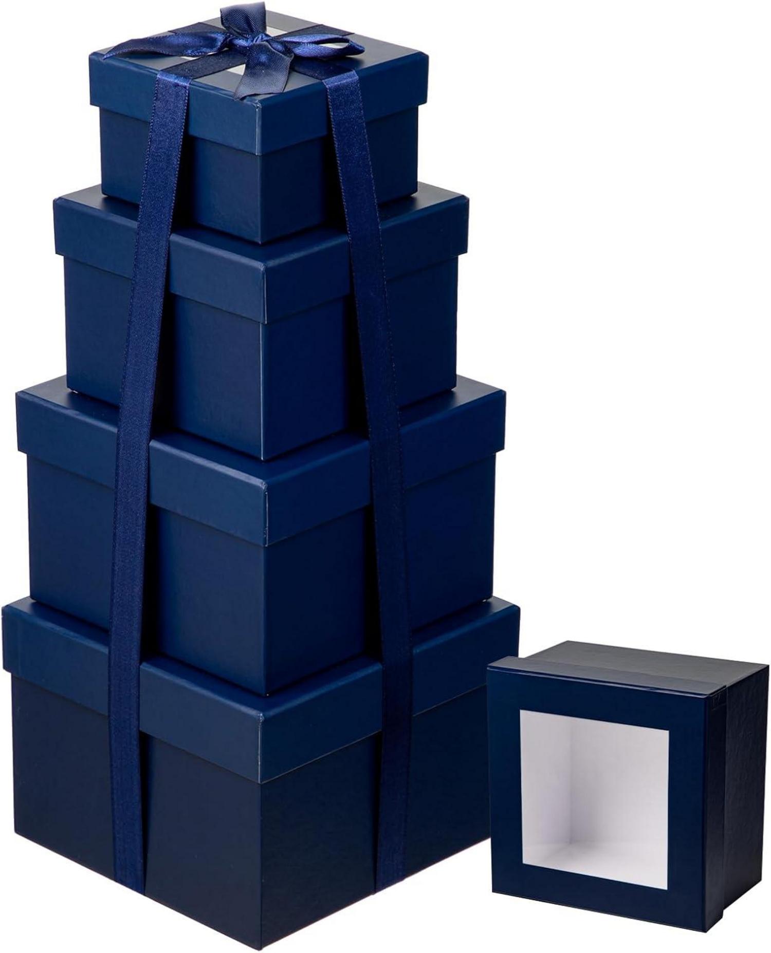 Quadratische Geschenkboxen mit Sichtfenster und Deckel 4er Set