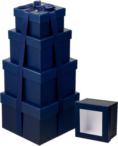 Quadratische Geschenkboxen mit Sichtfenster und Deckel 4er Set