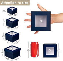 4er Set Quadratische Geschenkboxen mit Sichtfenster Blauer