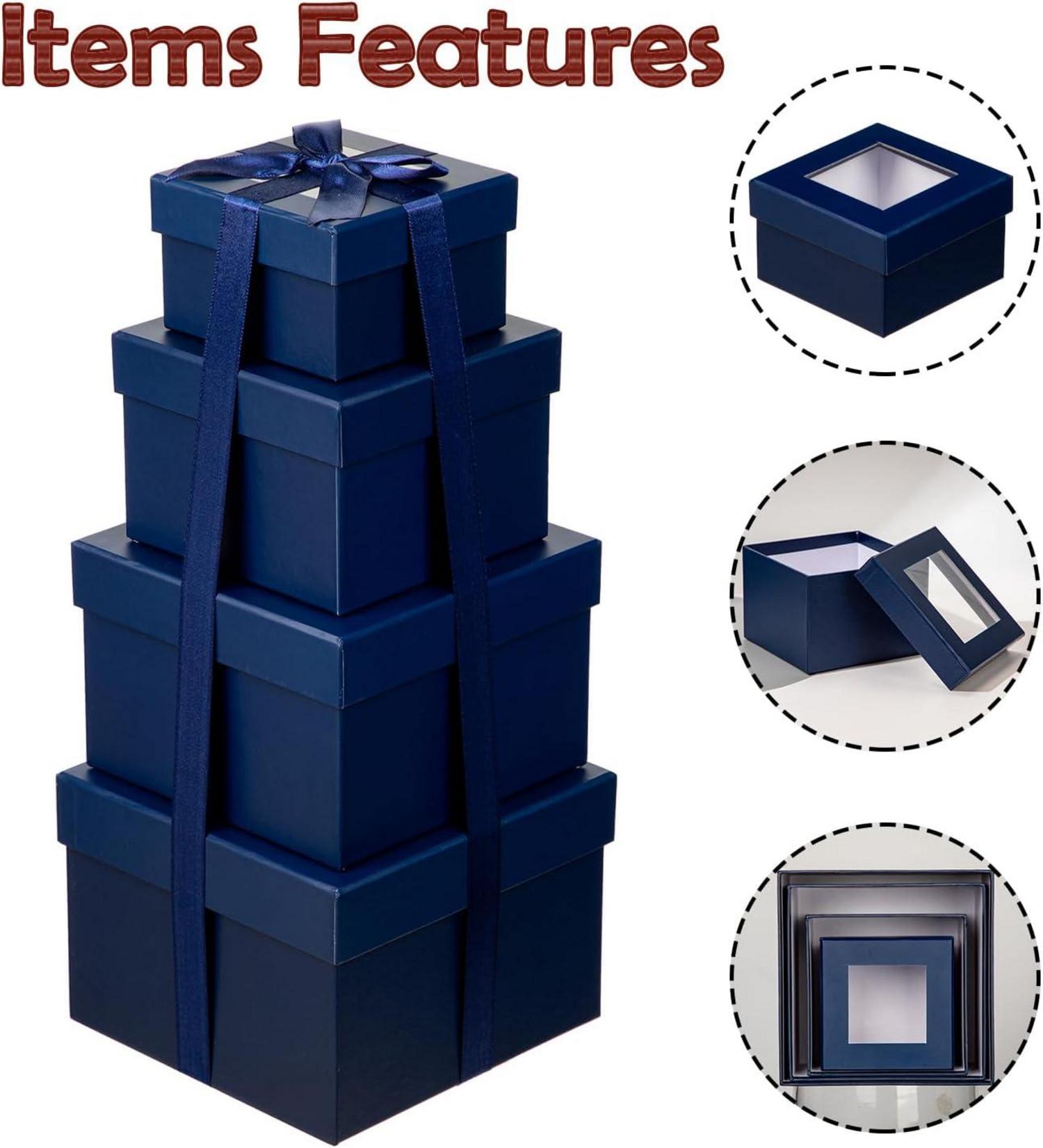 Quadratische Geschenkboxen mit Sichtfenster und Deckel 4er Set