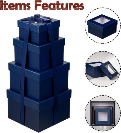 Quadratische Geschenkboxen mit Sichtfenster und Deckel 4er Set