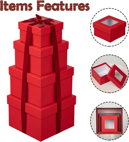 Quadratische Geschenkboxen mit Sichtfenster 4er Set