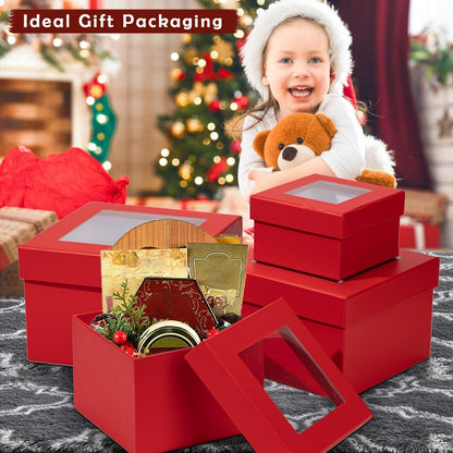 Hochwertige Geschenkbox Set Quadratische Schachtel mit Sichtfenster und Deckel