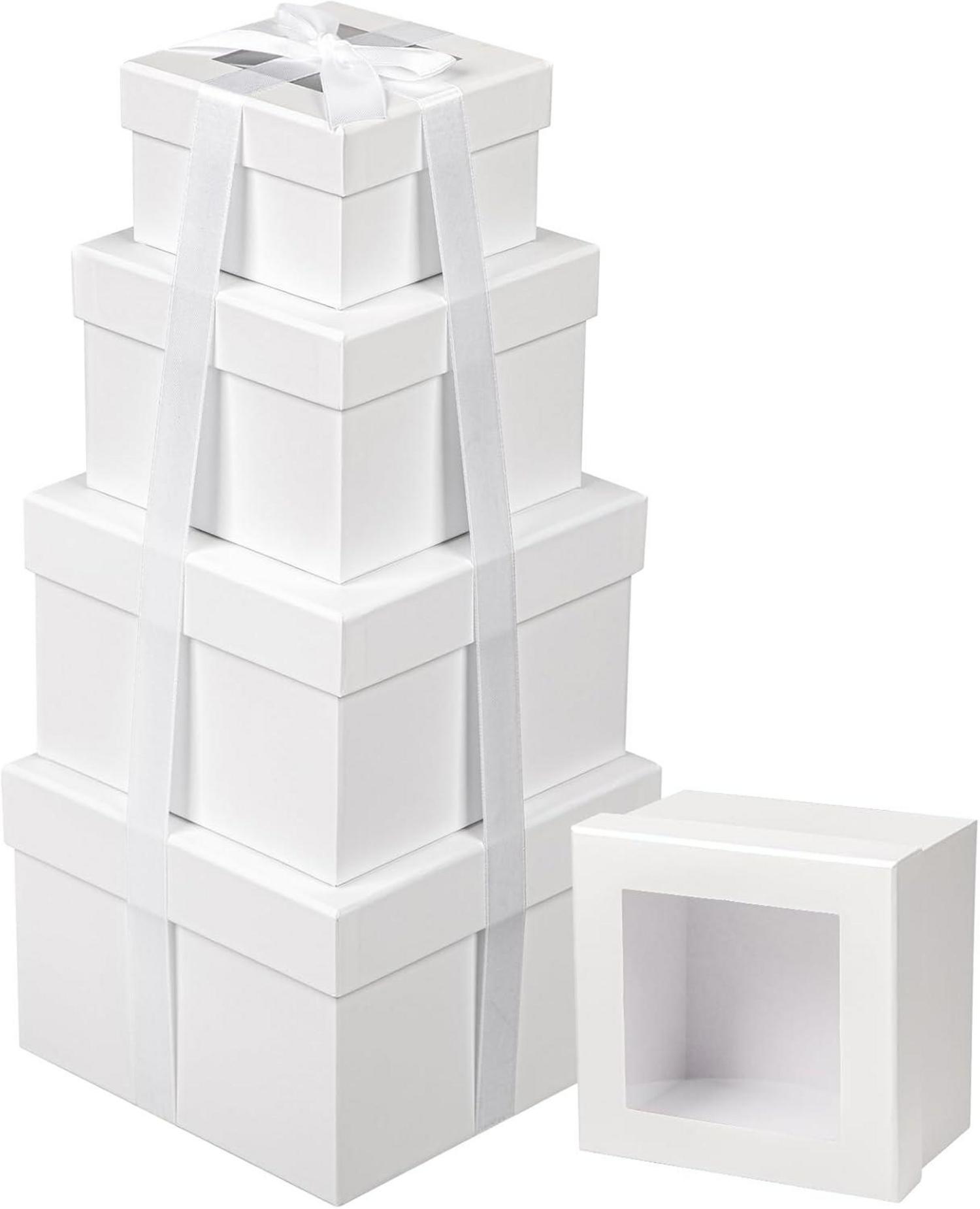 Geschenkbox Set Quadratische Schachteln mit Sichtfenster White