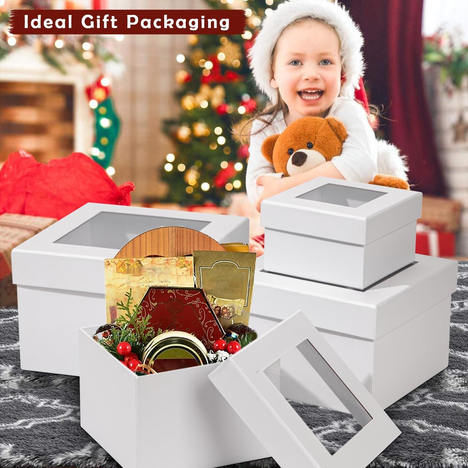 4er Set Quadratische Geschenkboxen mit Sichtfenster Aufbewahrung