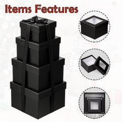 4er Set Quadratische Geschenkbox mit Sichtfenster und Deckel