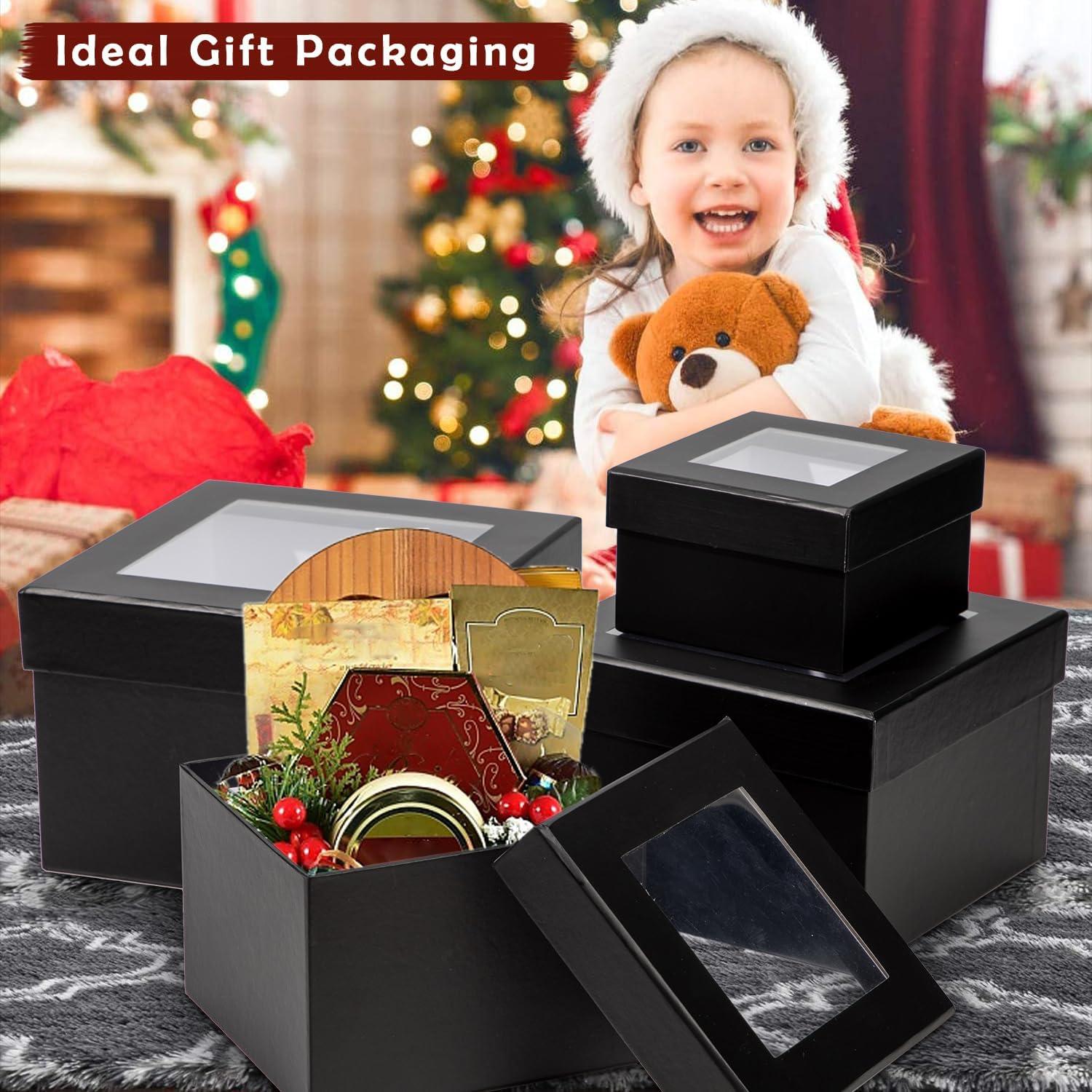 Briful Geschenkbox 4er Set Quadratische Schachtel Sichtfenster Deckel