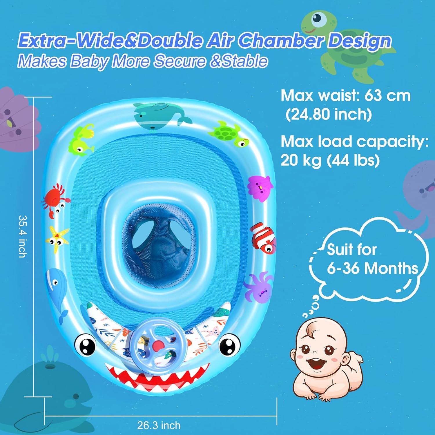 Baby Schwimmring mit Sonnendach und Spielzeug, UPF50+, 6-36 Monate, Blau