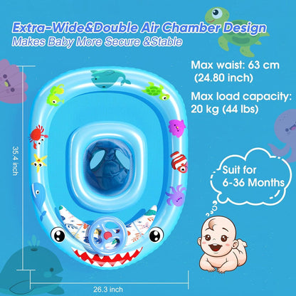 Baby Schwimmring mit Sonnendach und Spielzeug, UPF50+, 6-36 Monate, Blau