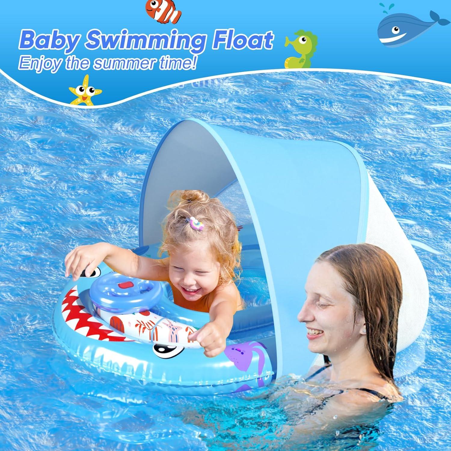 Schwimmring Baby mit Sonnendach und Spielzeug, UPF50+ Sonnenschutz für