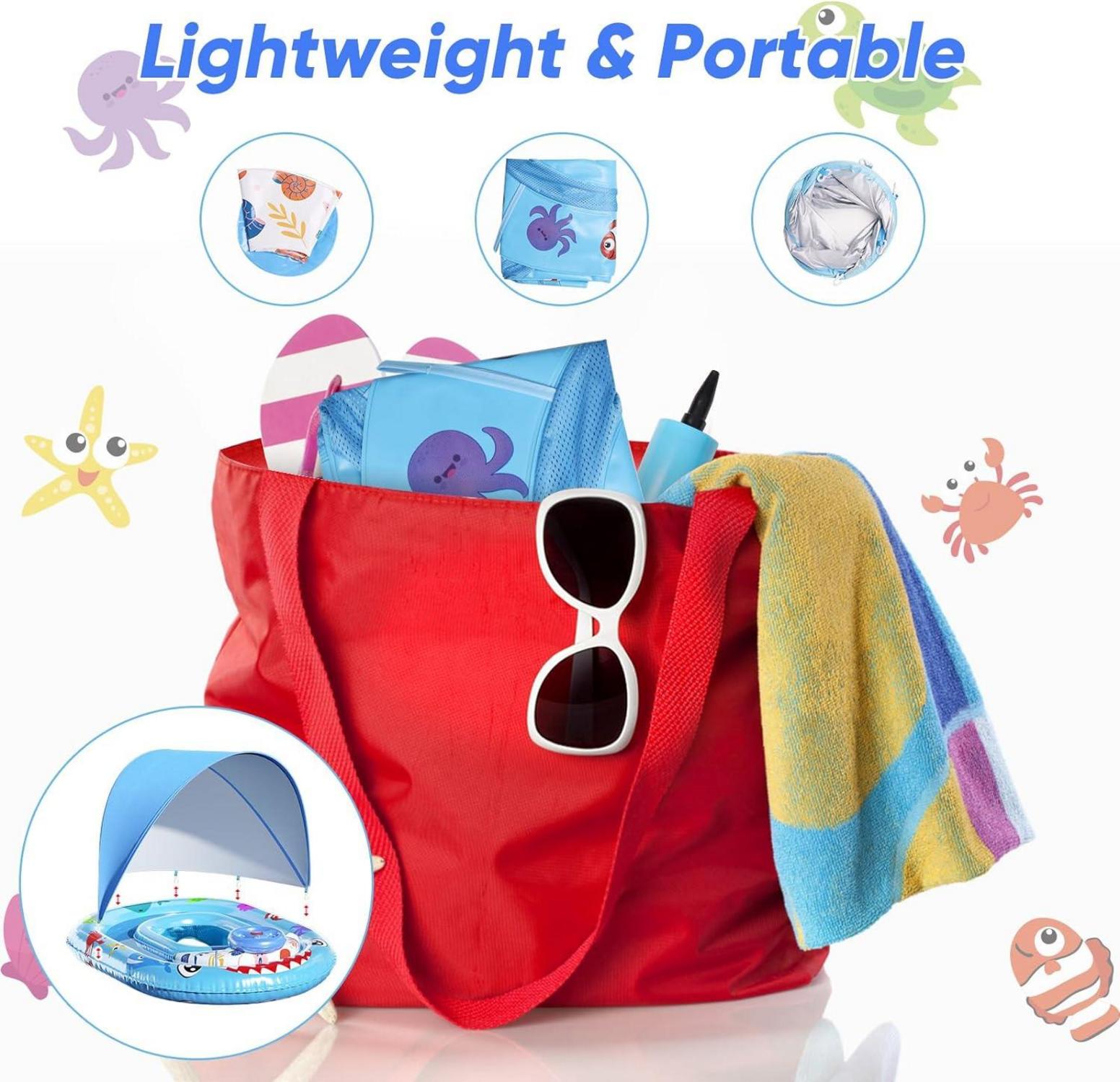 AUYLE Schwimmring Baby mit Sonnendach und Spielzeug, UPF50+ Sonnenschutz, Blau