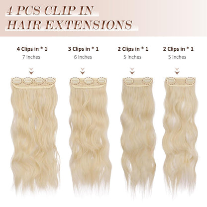 50cm Volle Kopf Haarverlängerung Platinblond Wavy Clip-in