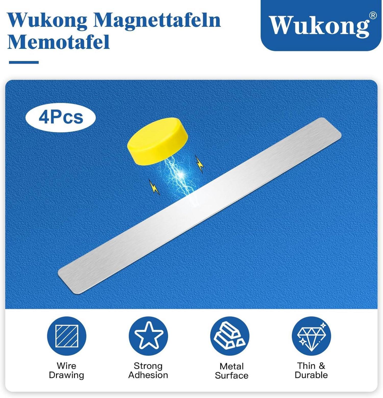4er Set selbstklebende Magnettafel 30x3cm Silber mit 16