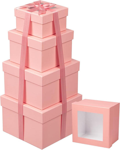 Quadratische Geschenkboxen mit Sichtfenster und Deckel, 4er Set