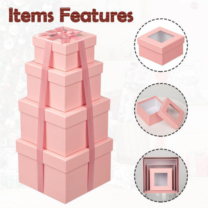 Quadratische Geschenkboxen mit Sichtfenster und Deckel, 4er Set