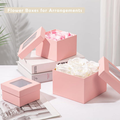 Briful Geschenkbox Set Quadratische Schachtel mit Sichtfenster Rosa 4er-Pack