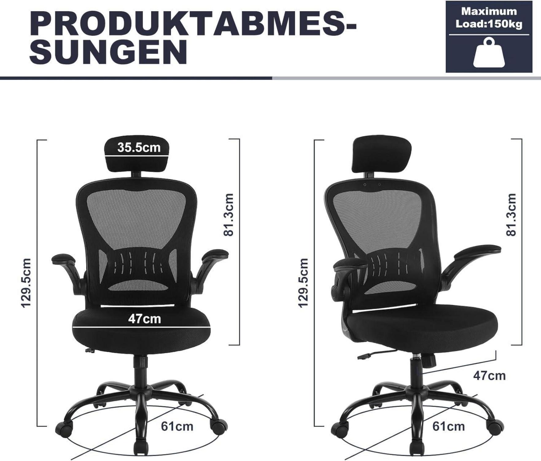 Ergonomischer Bürostuhl mit Netzlehne, Höhenverstellbar, Schwarz