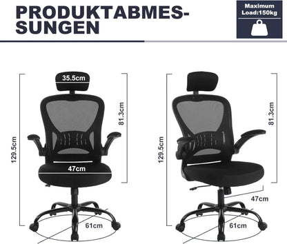 Ergonomischer Bürostuhl mit Netzlehne, Höhenverstellbar, Schwarz