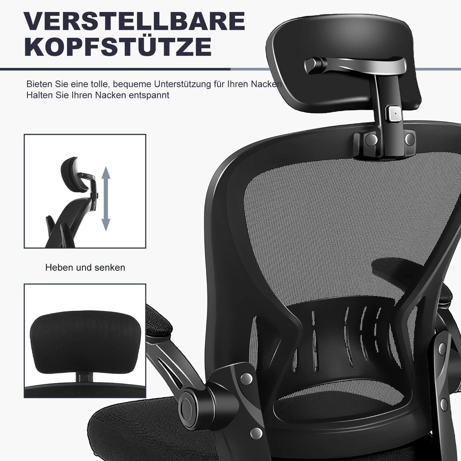 Ergonomischer Bürostuhl Schwarz mit Netz & Lordosenstütze