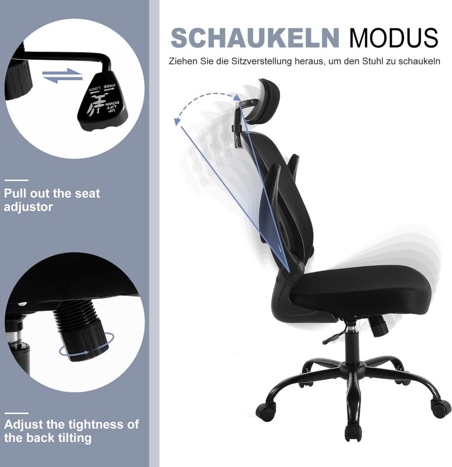 Bürostuhl Ergonomisch Höhenverstellbar Drehbar Schwarz Mesh