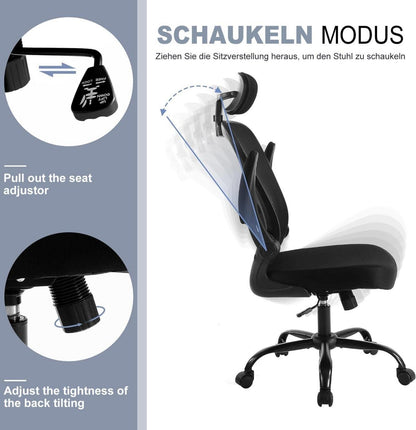 Bürostuhl Ergonomisch Höhenverstellbar Drehbar Schwarz Mesh