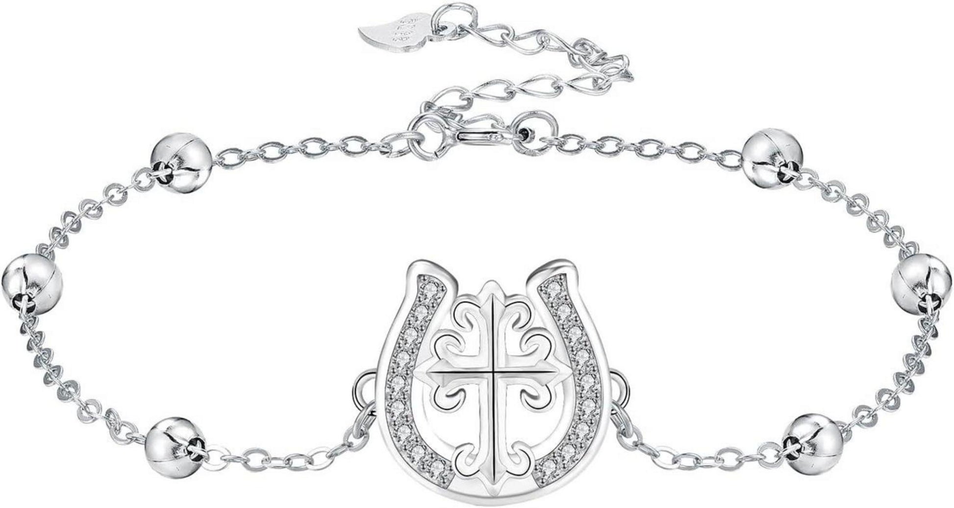 925 Sterling Silber Armband mit Hufeisen Kreuz Anhänger