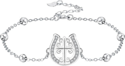 925 Sterling Silber Armband mit Hufeisen Kreuz Anhänger