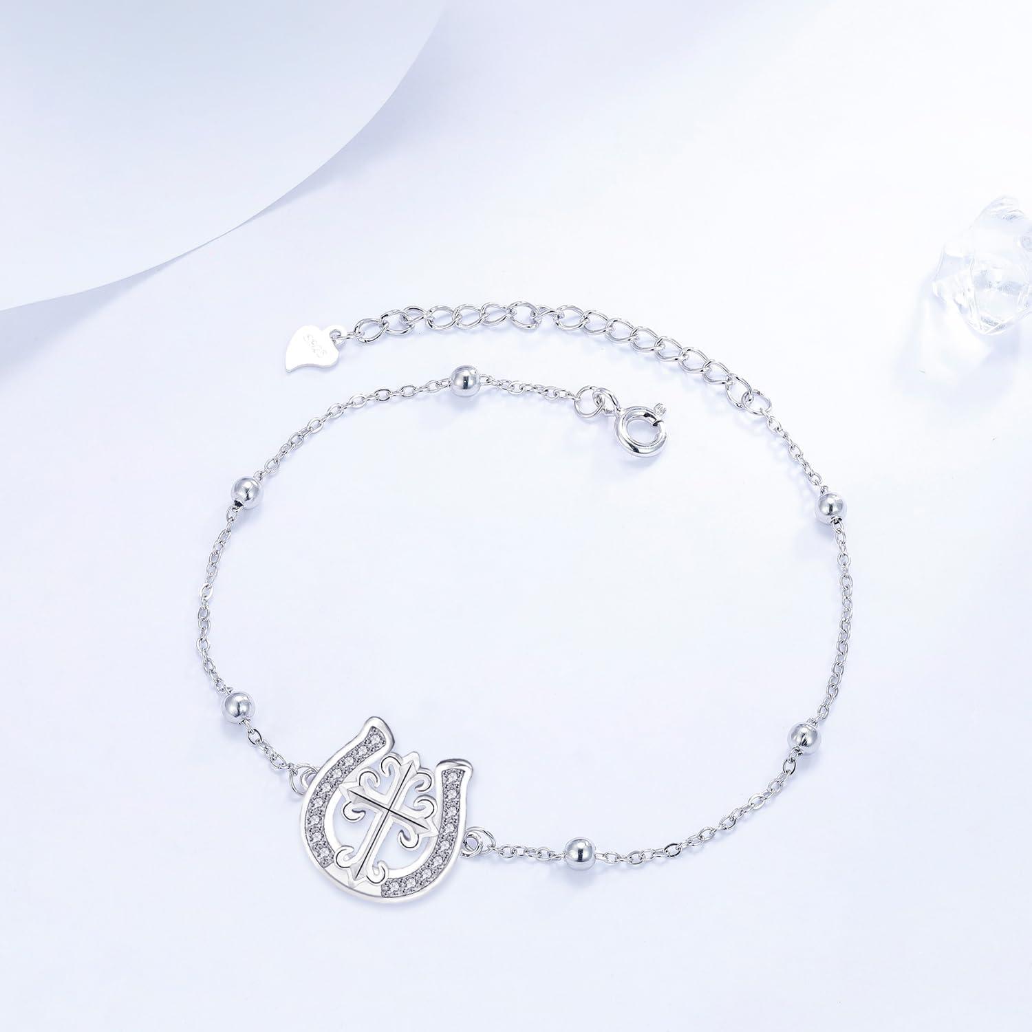 925 Sterling Silber Hufeisen Kreuz Armband Damen Geschenk Muttertag