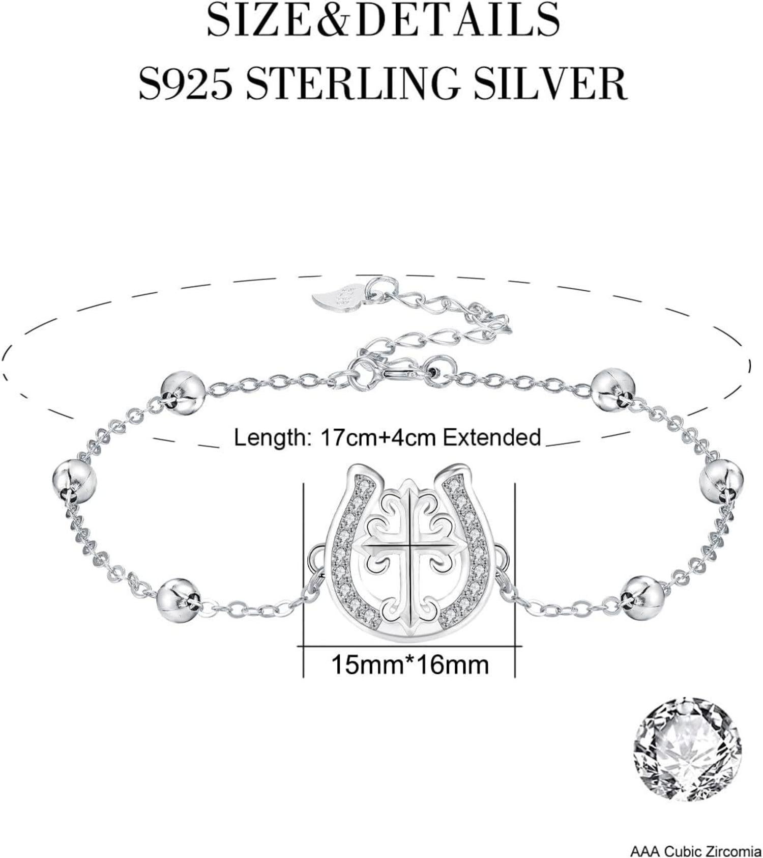 Armband Damen 925 Silber Hufeisen Kreuz Glück Geschenk