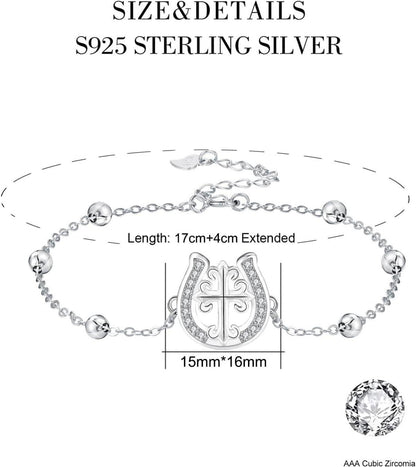 Armband Damen 925 Silber Hufeisen Kreuz Glück Geschenk