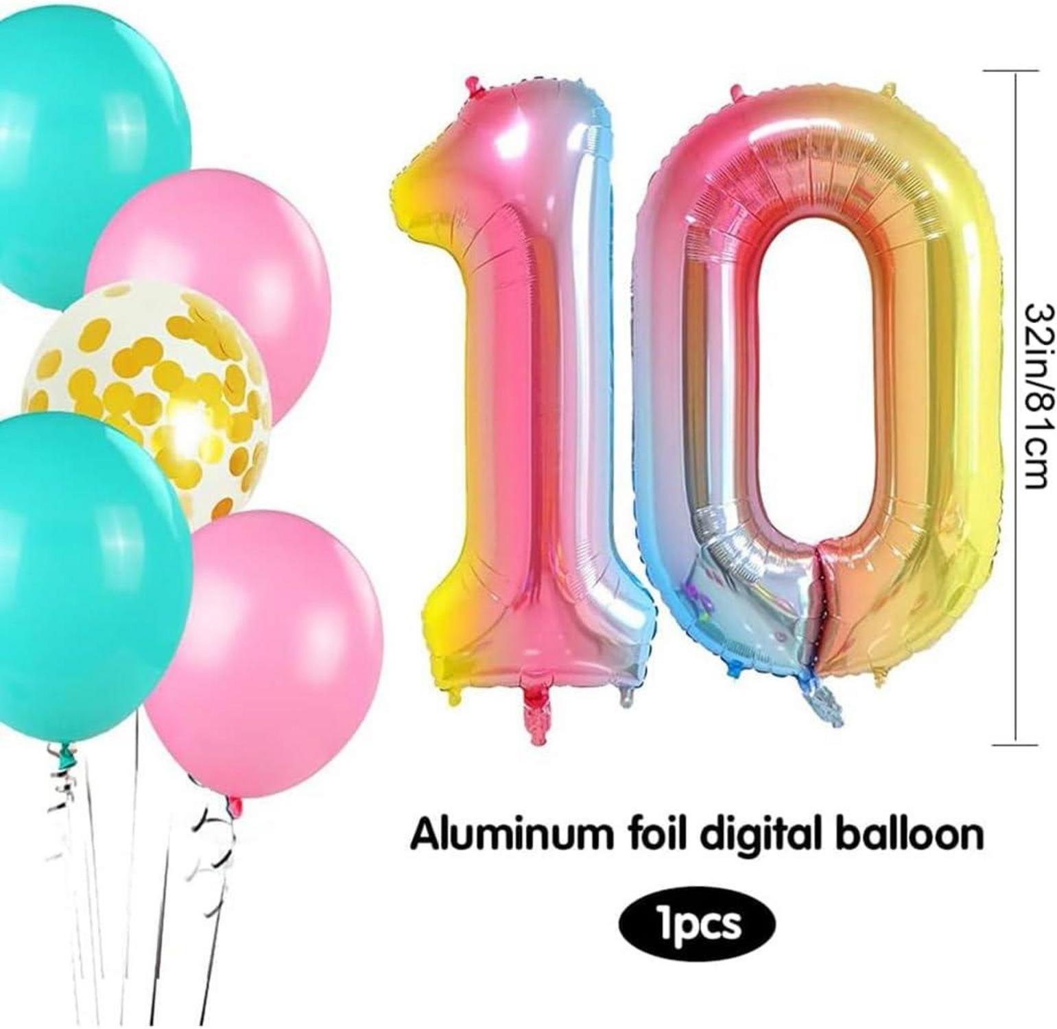 Folienballon Geburtstagsdeko Mädchen 10 Luftballon Jahre
