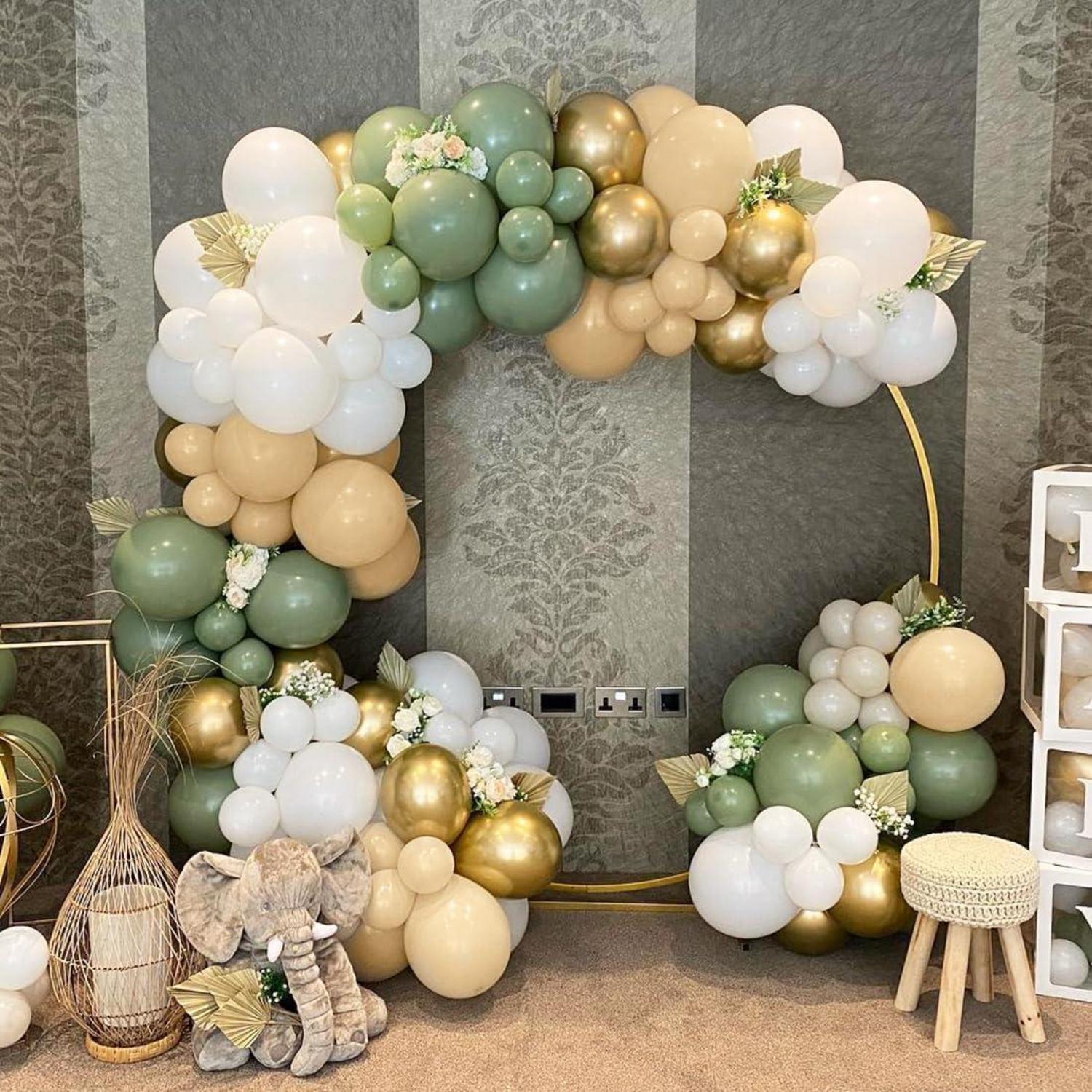60x Grüne Goldene Salbeigrün Metallic Latex Luftballons Set
