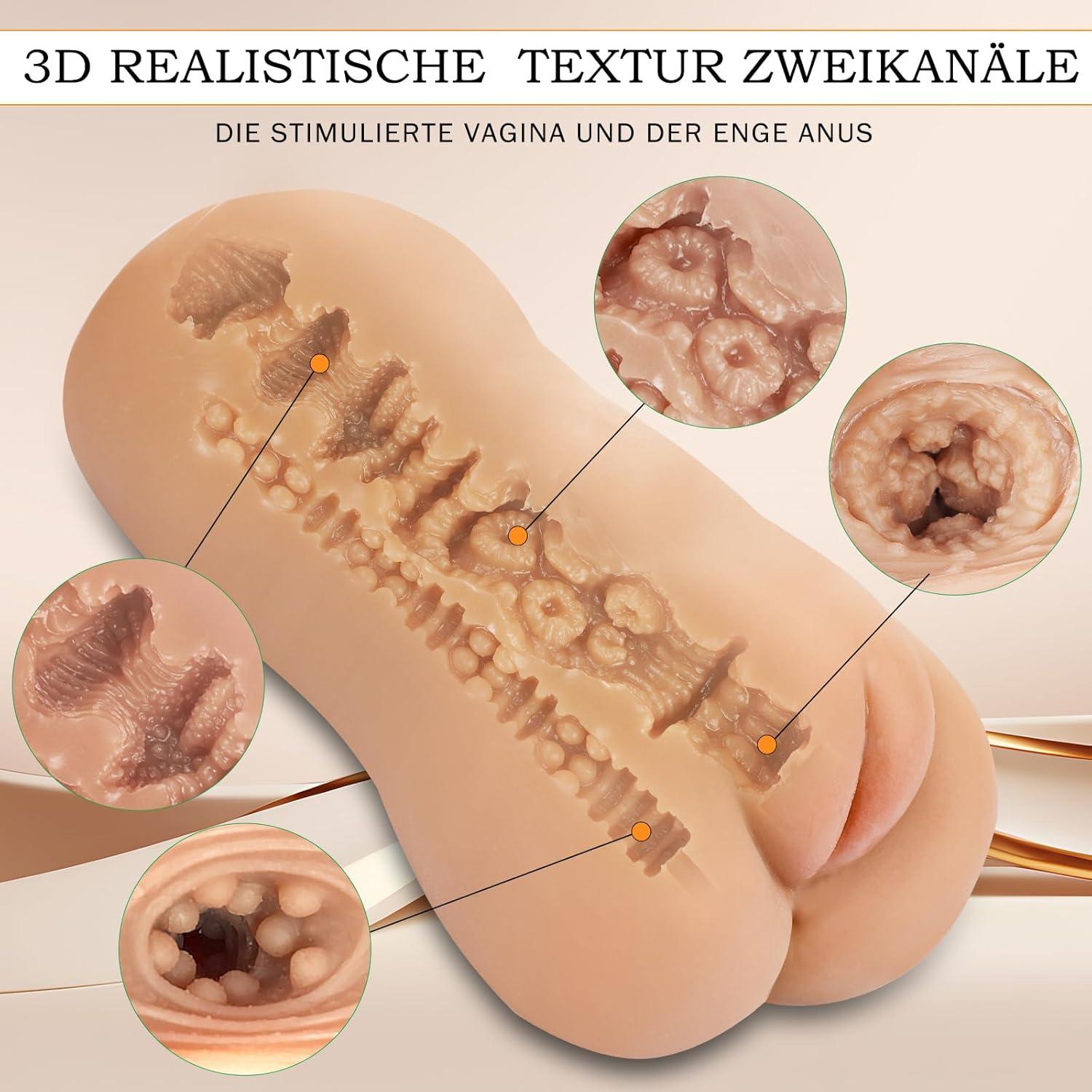 Realistische 2-in-1 Taschenmuschi Vagina Anal Masturbator Solo Männer