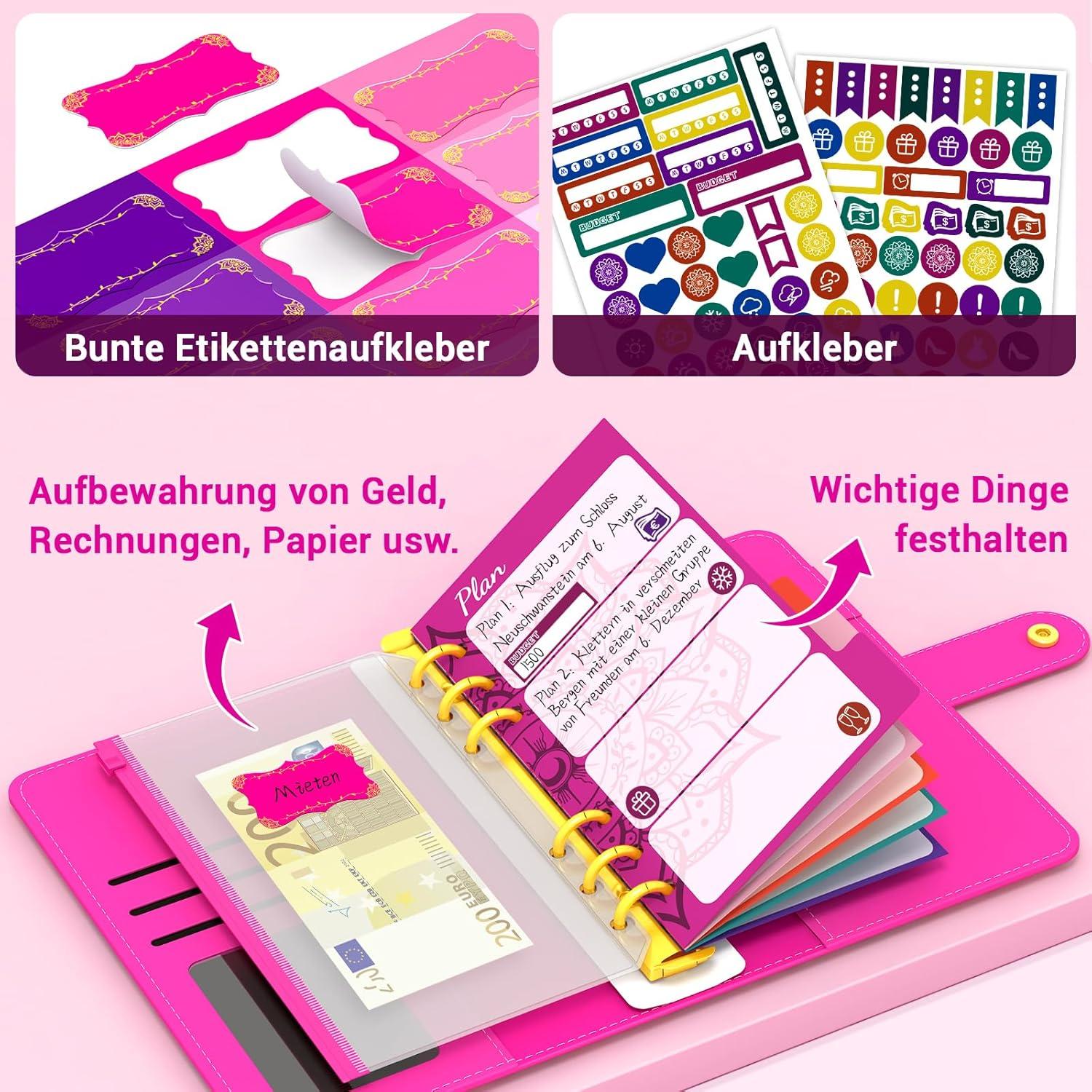 Budget Planner Deutsch A6 Finanzplaner Geld Organizer mit Zubehör - Binder Taschen Sparbuch Geschenk