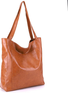 Große Damen Shopper Handtasche PU Leder Braun Vintage Stil