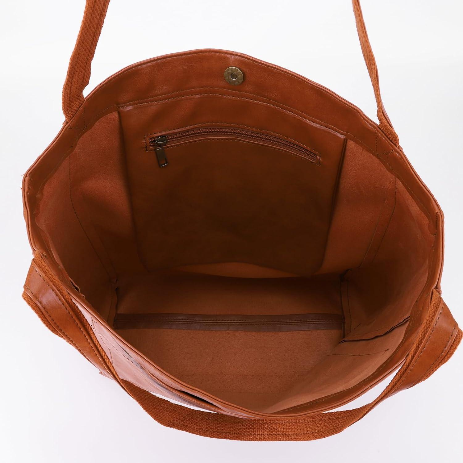 Große Damen Shopper Handtasche PU Leder Braun Vintage Stil