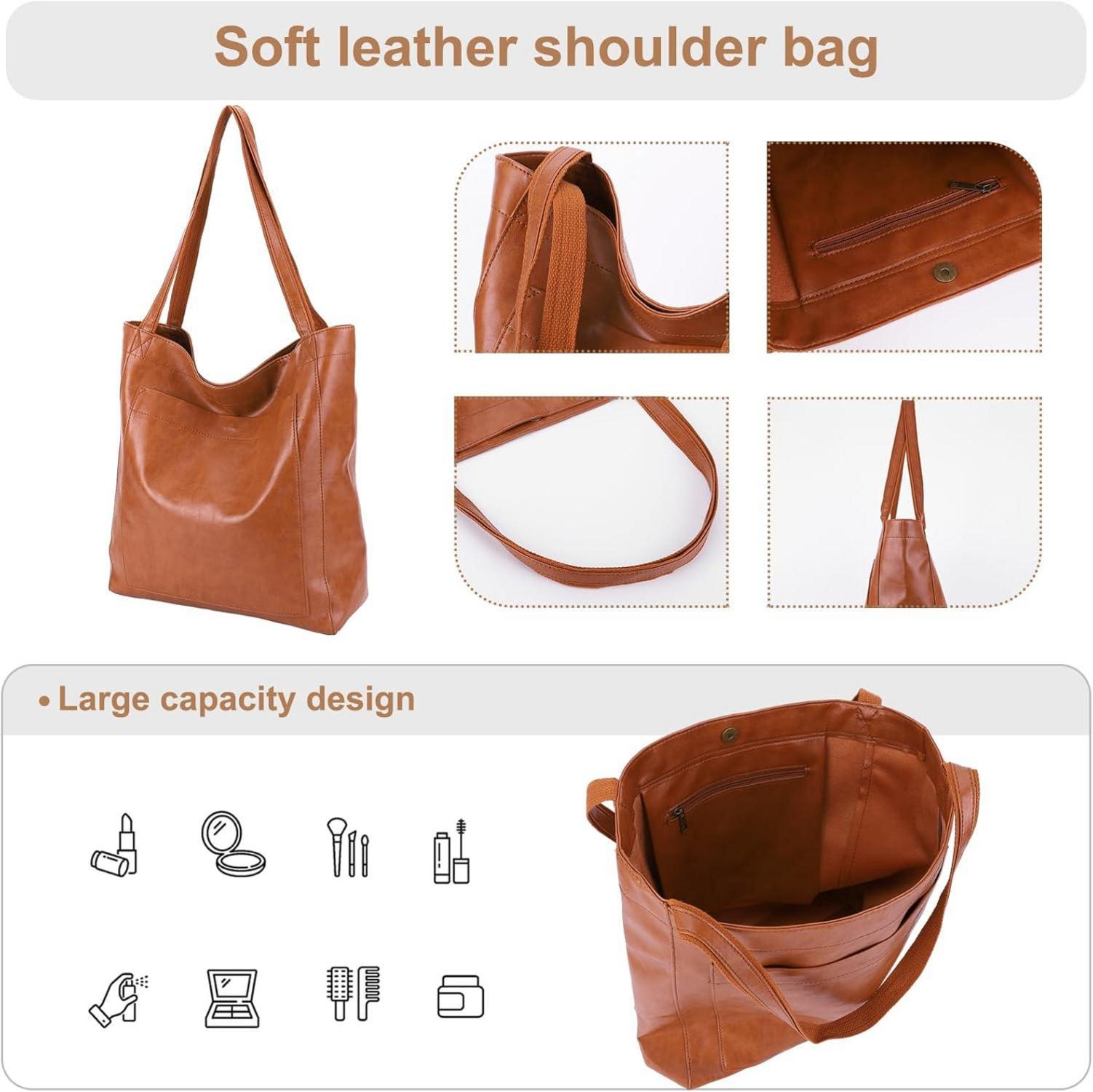 Große Damen Handtasche aus PU Leder - Vintage Shopper Tasche