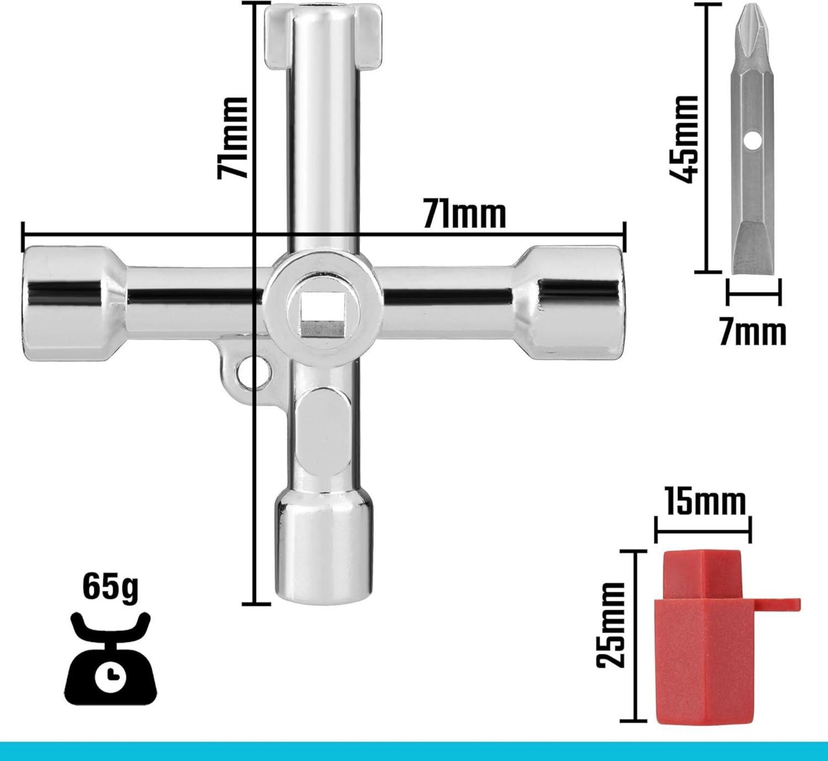 4-Wege Multifunktionsschlüssel mit Bit, Universal Kreuz Schaltschrank, Zinklegierung