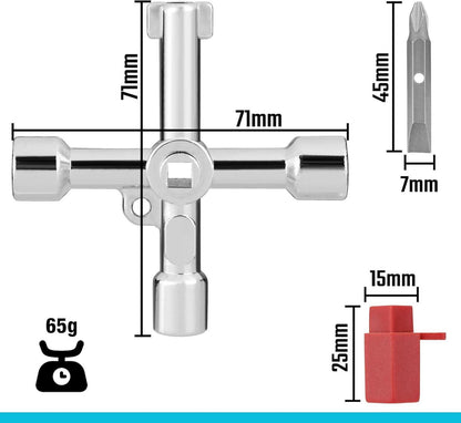 4-Wege Multifunktionsschlüssel mit Bit, Universal Kreuz Schaltschrank, Zinklegierung