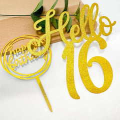 16. Geburtstag Tortendeko Gold Hello 16 Cake Topper mit Kerzen
