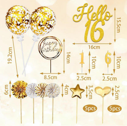 16. Geburtstag Tortendeko Gold Hello 16 Cake Topper Geburtstagskerzen