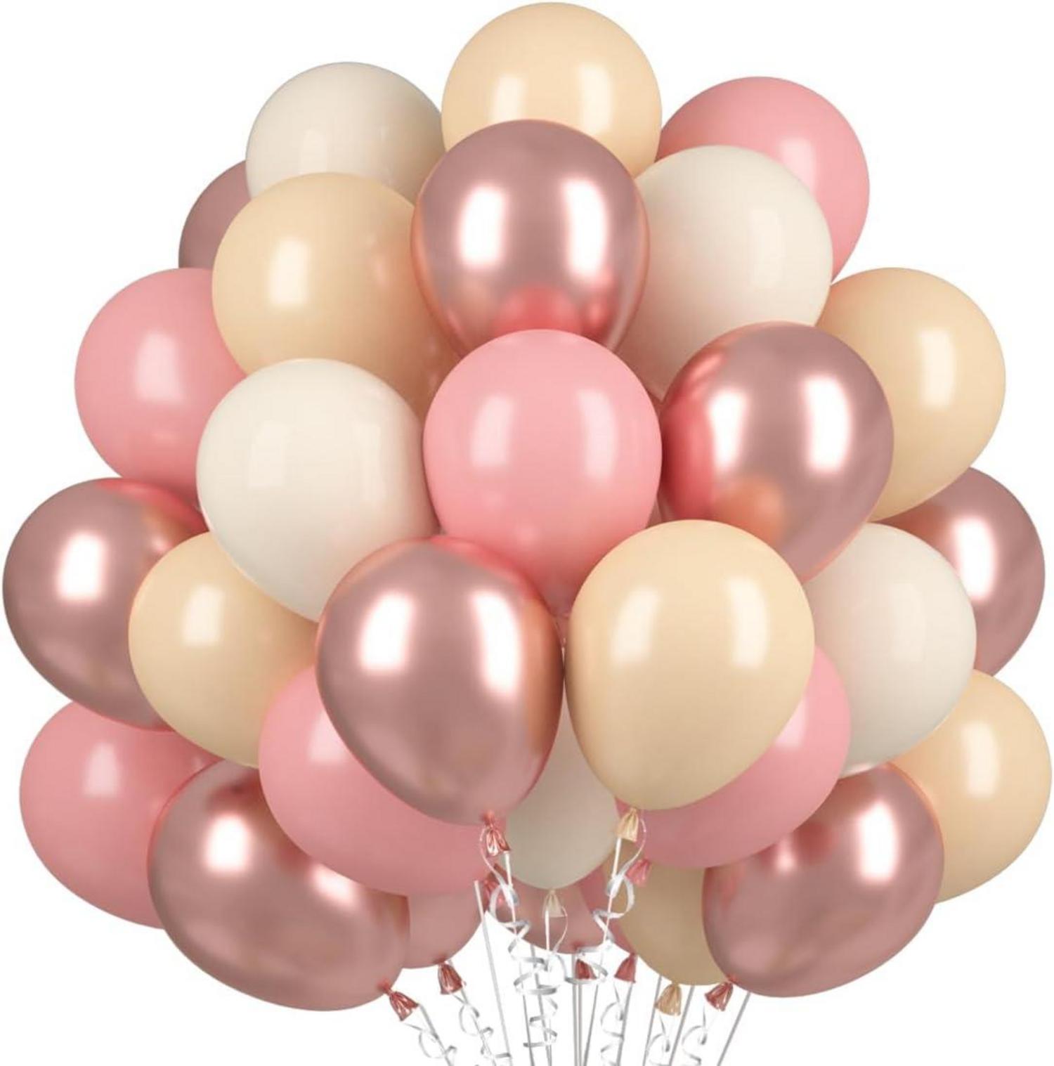 60x Luftballons Beige Altrosa Aprikose Rosa Metallic Rosegold