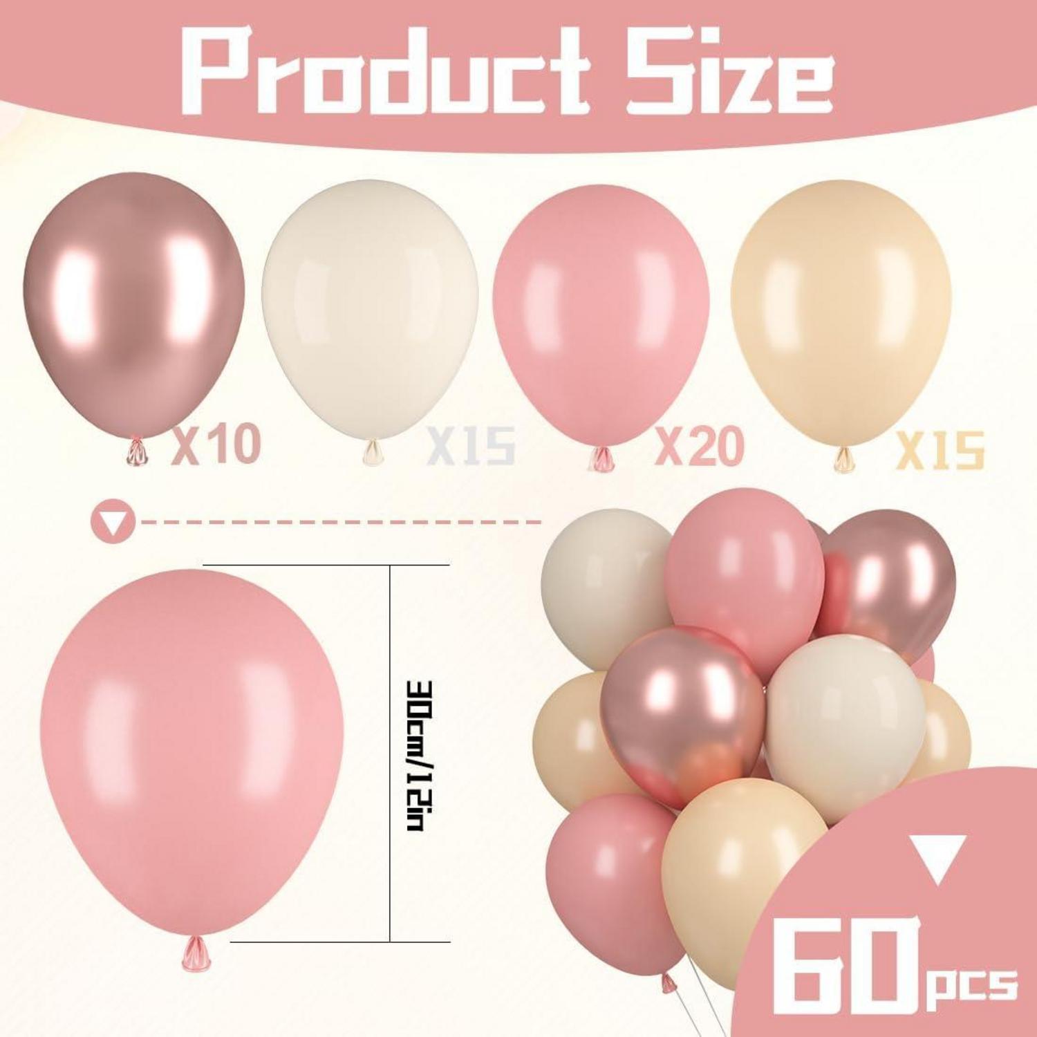 Beige Altrosa Luftballons Set, 60 Stück Hochwertige Party