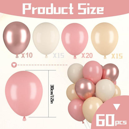 Beige Altrosa Luftballons Set, 60 Stück Hochwertige Party