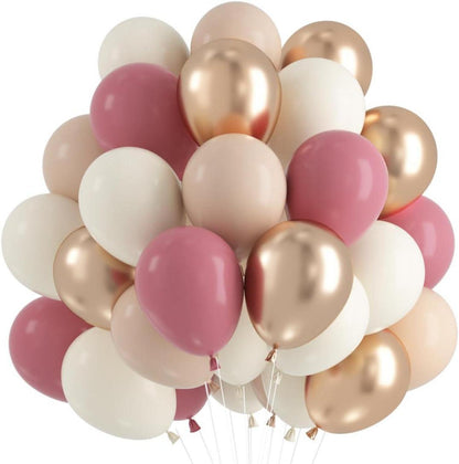 60 Stück Luftballons Beige Rosa Helium Party Deko_Champagner Gold